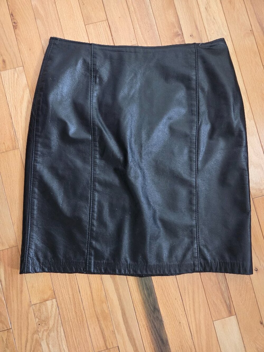 Vintage Black Leather Mini Skirt Soft Leather High Waist Minimalist Large